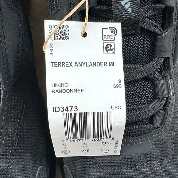 Adidas Terrex Anylander MI 10.5 All Black Women's Hiking Sneaker Rain Ready - Picture 3 of 15